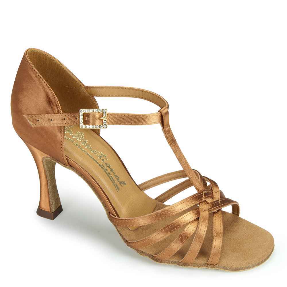 Bela - Tan Satin, Ladies Latin Dance Shoes (Pictured on the 3" IDS Heel)