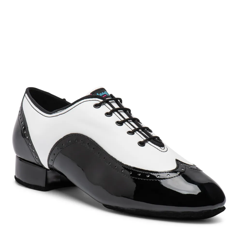 'Bespoke' Brogue - Black Patent and White, Full Sole Mens Ballroom Dance Shoes (Pictured on the 1" Contra Heel)