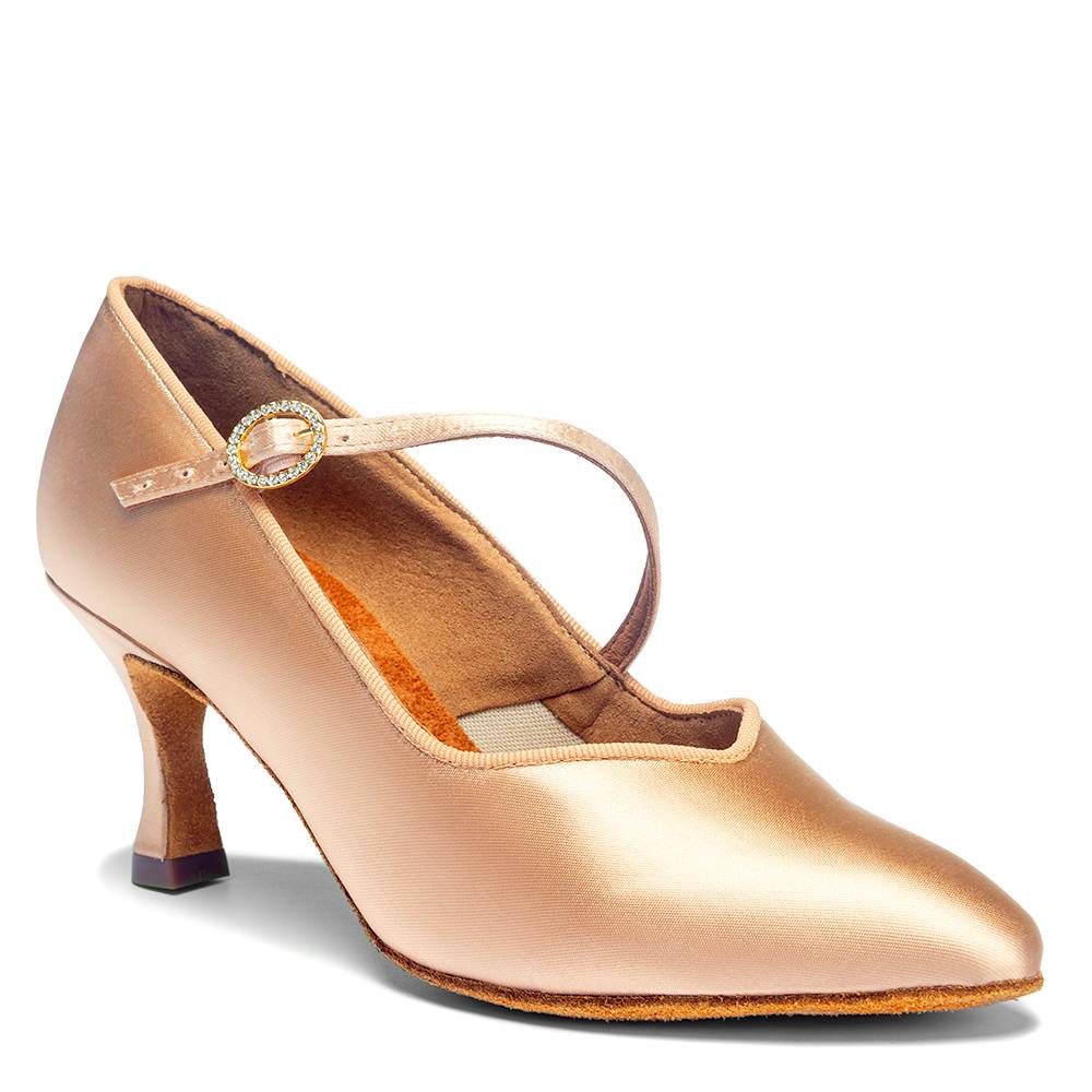 ICS SuperStar SingleStrap - Peach Satin, Ladies Ballroom Dance Shoes (Pictured on the 2.5" IDS Heel)