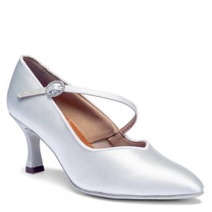 ICS SuperStar SingleStrap - White Satin, Ladies Ballroom Dance Shoes (Pictured on the 2.5" IDS Heel)