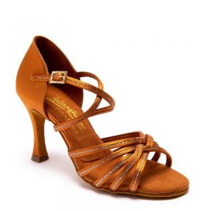 Vegan Flavia Sequin - Tan Satin, Animal Free Ladies Latin Dance Shoes (Pictured on the 3" IDS Heel)
