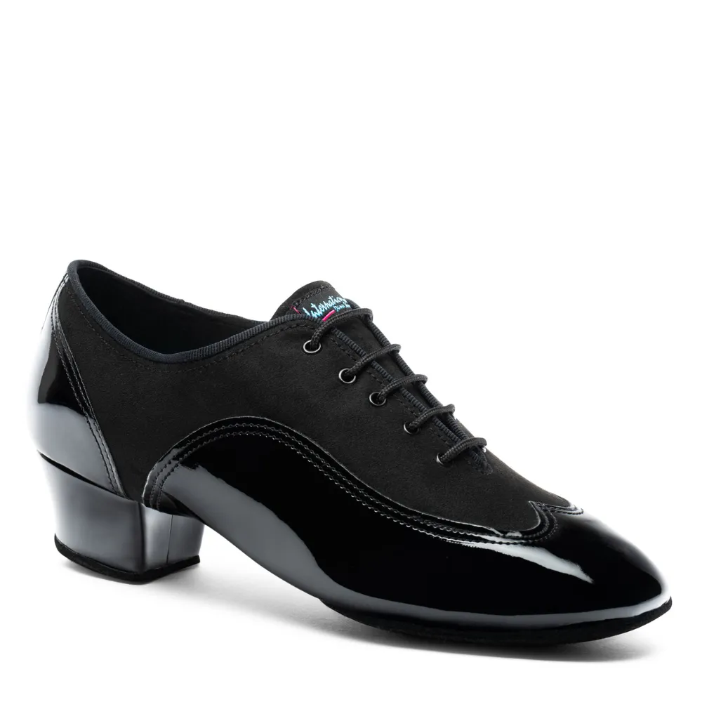 Vegan Jones - Black Nubuck/Black Patent, Animal Free Mens Latin Dance Shoes (Pictured on the 1.5" Spanish Heel)