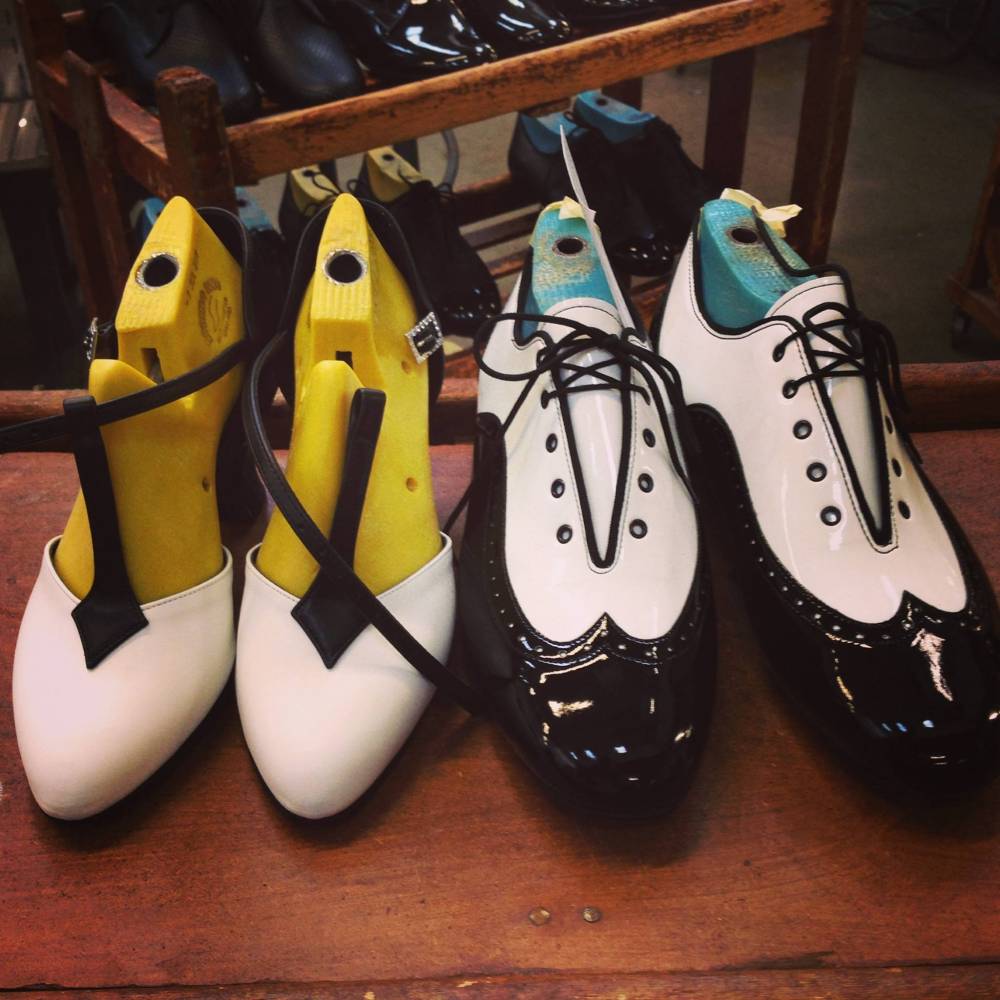 Karen in White & Black Patent and Mens Brogues in Black & White Patent
