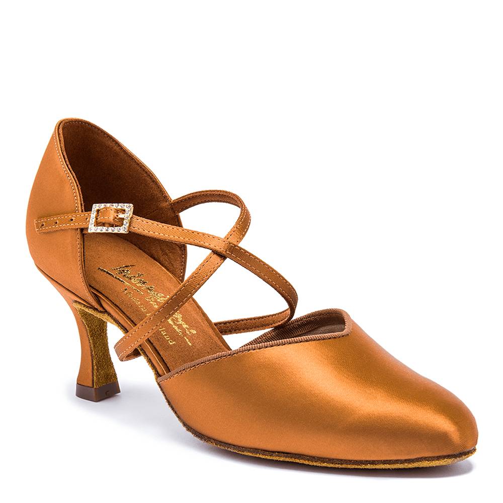 Vegan American Smooth - Tan Satin, Animal Free Ladies American Smooth Dance Shoes (Pictured on the 2.5" IDS Heel)