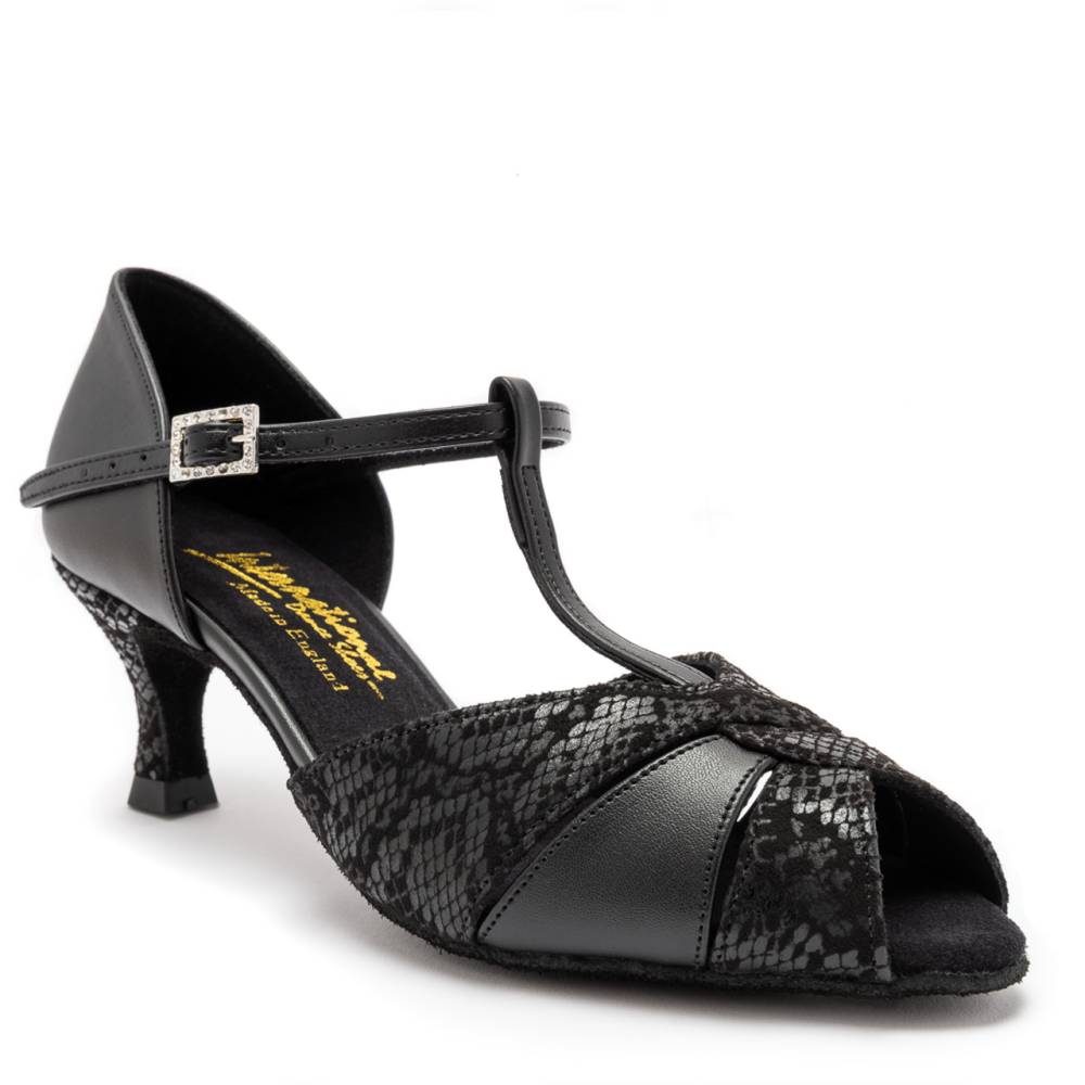2002 - Black/Black Snake, Ladies Comfort Fit Social Ballroom and Latin Dance Shoes (Pictured on the 2" IDS Heel)