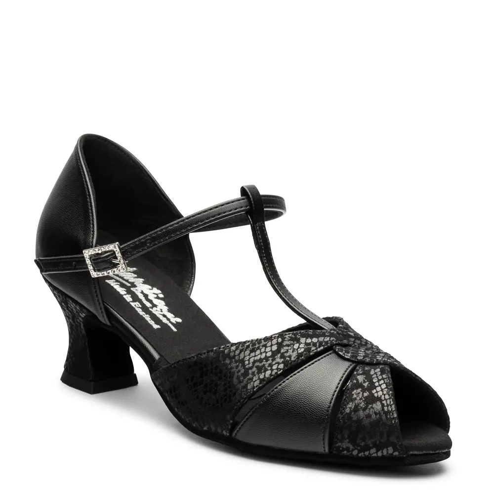 2002 - Black/Black Snake, Ladies Comfort Fit Social Ballroom and Latin Dance Shoes (Pictured on the 2" Teatro Heel)
