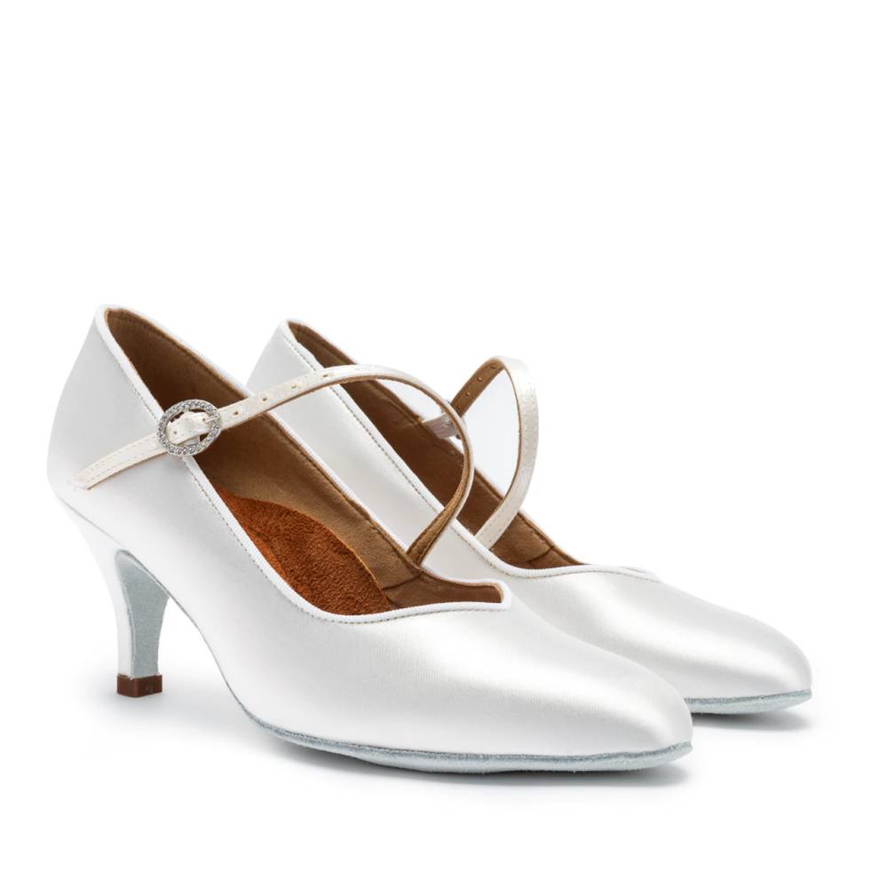ICS Vista SingleStrap - White Satin, Ladies Ballroom Dance Shoes (Pictured on the 2.5" Slim Heel)