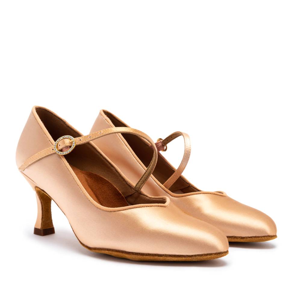 Vegan ICS Vista SingleStrap - Peach Satin, Animal Free Ladies Ballroom Dance Shoes (Pictured on the 2.5" IDS Heel)