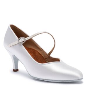 Vegan ICS Vista SingleStrap - White Satin, Animal Free Ladies Ballroom Dance Shoes (Pictured on the 2.5" Slim Heel)