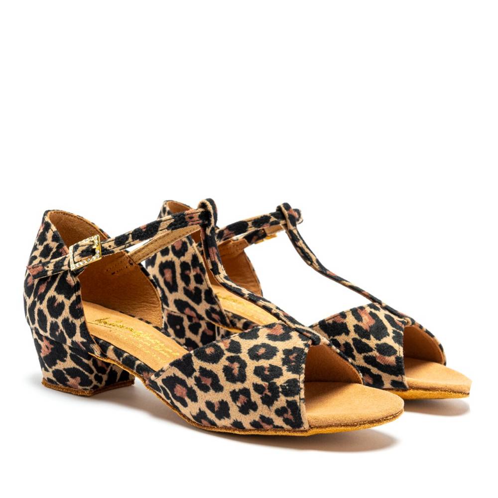 VEGAN 'Bespoke' Girls LTB - Leopard, Animal Free Girls Ballroom and Latin Dance Shoes (Pictured on the 1.25" Cuban Heel)
