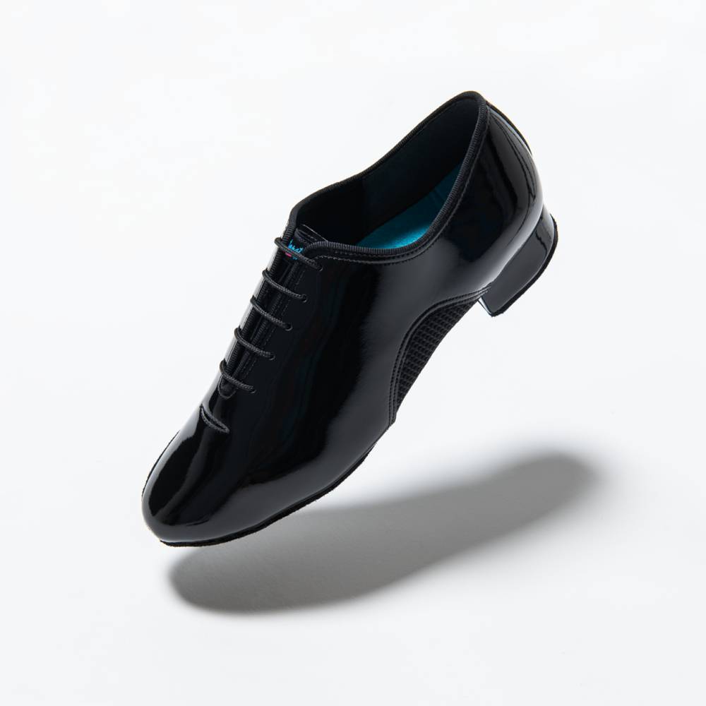 VEGAN Romeo - Black Patent/AirMesh, Animal Free Mens Ballroom Dance Shoes (Pictured on the 1" Contra Heel)