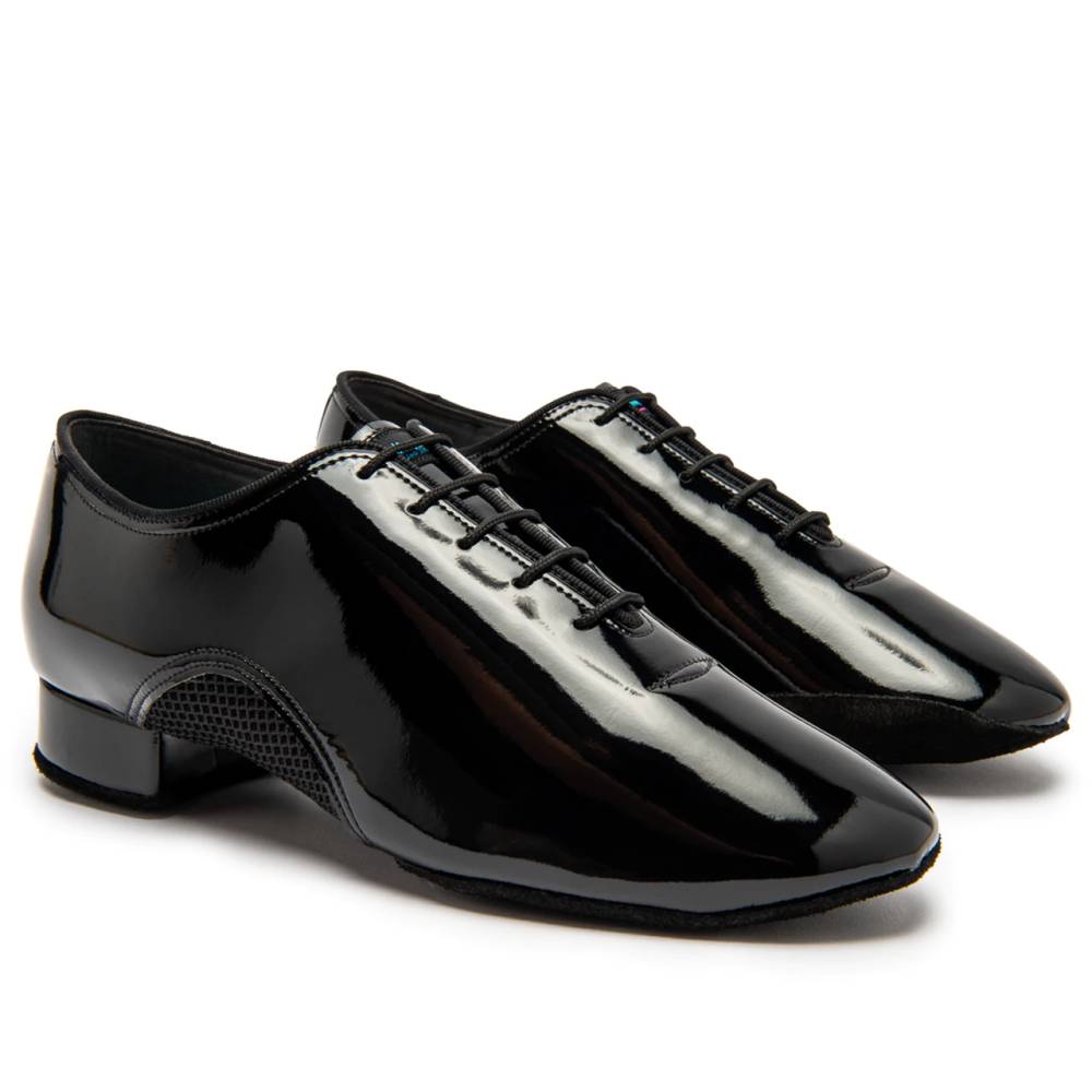 VEGAN Romeo - Black Patent/AirMesh, Animal Free Mens Ballroom Dance Shoes (Pictured on the 1" Contra Heel)