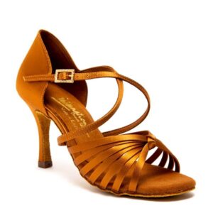 Vegan Fiorella - Tan Satin, Animal Free Ladies Latin Dance Shoes (Pictured on the 3" Vogue Heel)
