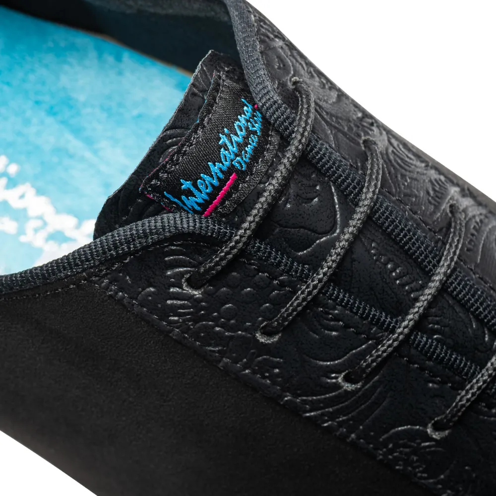 F33 - Black Nubuck/Fiori, Mens Latin Dance Shoes (Pictured on the 2" Spanish Heel)