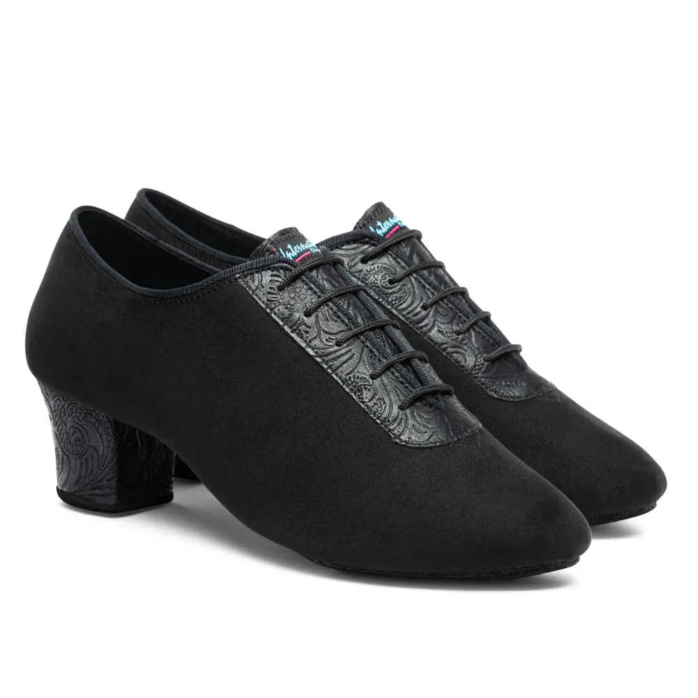 F33 - Black Nubuck/Fiori, Mens Latin Dance Shoes (Pictured on the 2" Spanish Heel)