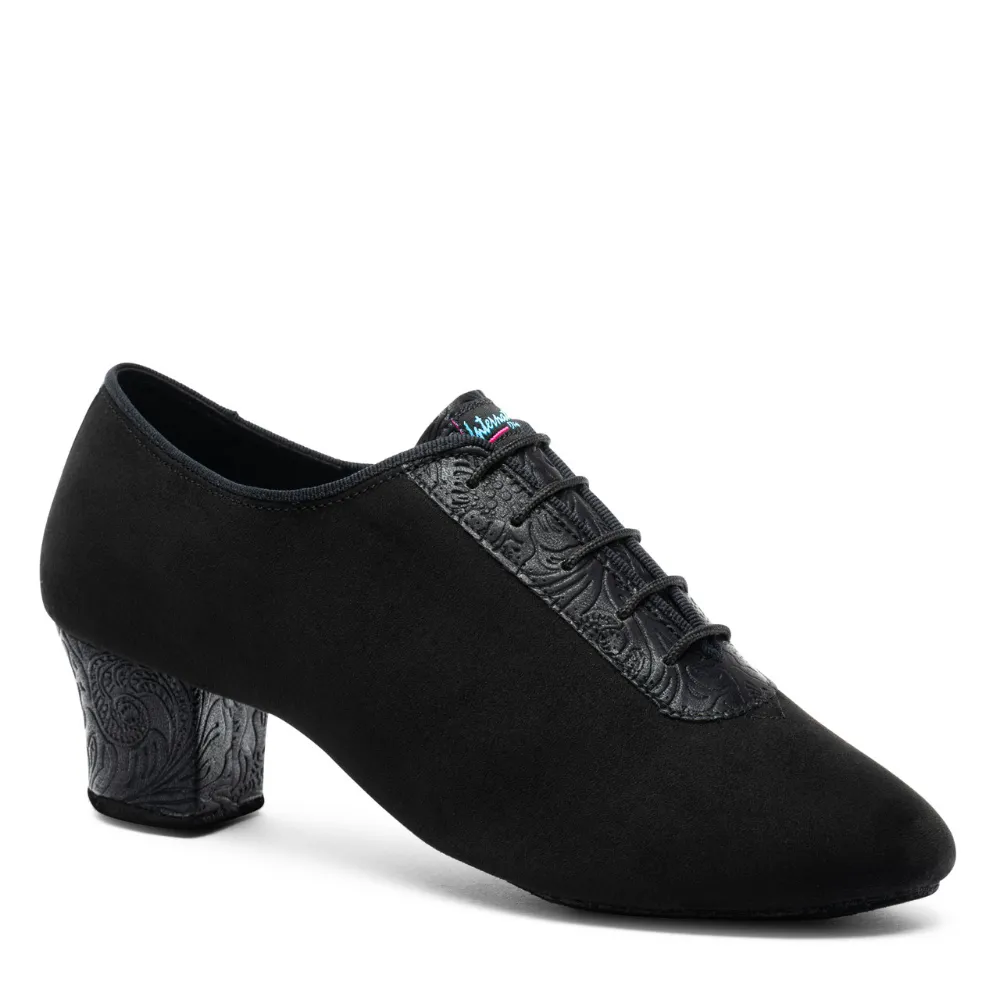 F33 - Black Nubuck/Fiori, Mens Latin Dance Shoes (Pictured on the 2" Spanish Heel)