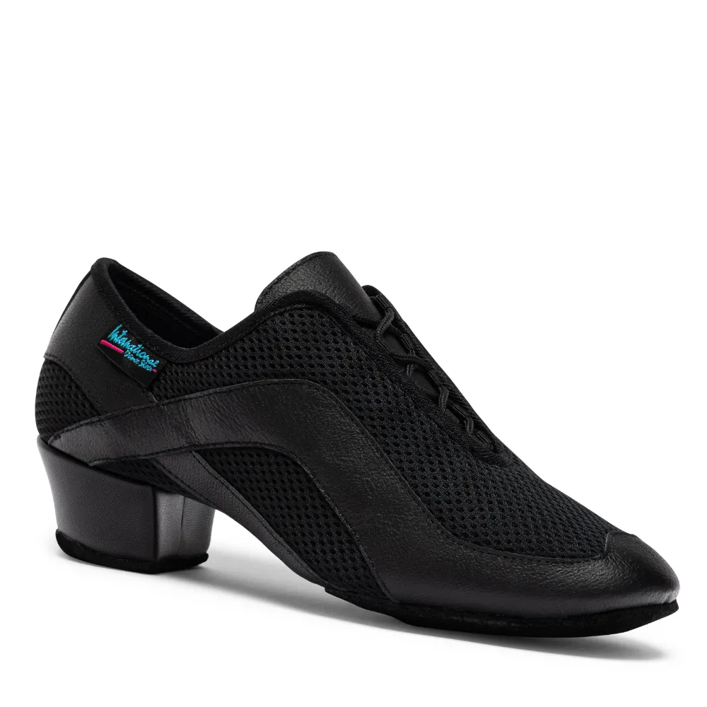 Fusion SS - Black Leather/Airmesh, Split Sole Ladies Teaching and Practice Dance Shoes (Pictured on the 1.5" Heather Heel)