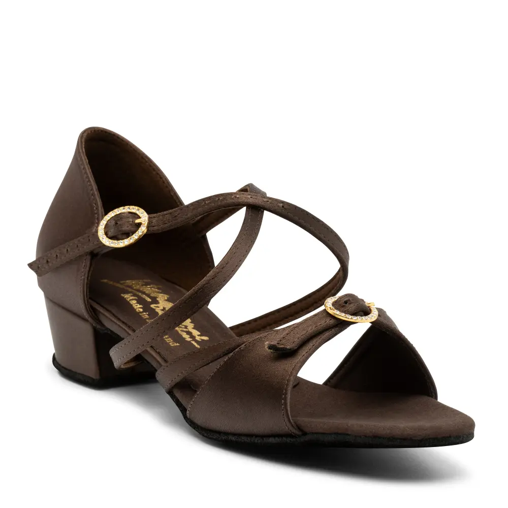 Girls Natasha - Espresso Satin, Girls Ballroom and Latin Dance Shoes (Pictured on the 1.25" Cuban Heel)