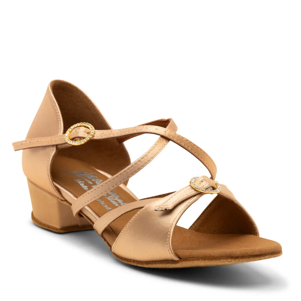Girls Natasha - Peach Satin, Girls Ballroom and Latin Dance Shoes (Pictured on the 1.25" Cuban Heel)