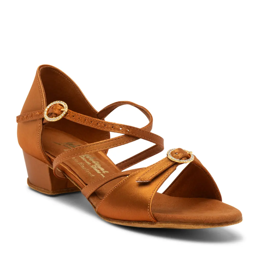 Girls Natasha - Tan Satin, Girls Ballroom and Latin Dance Shoes (Pictured on the 1.25" Cuban Heel)