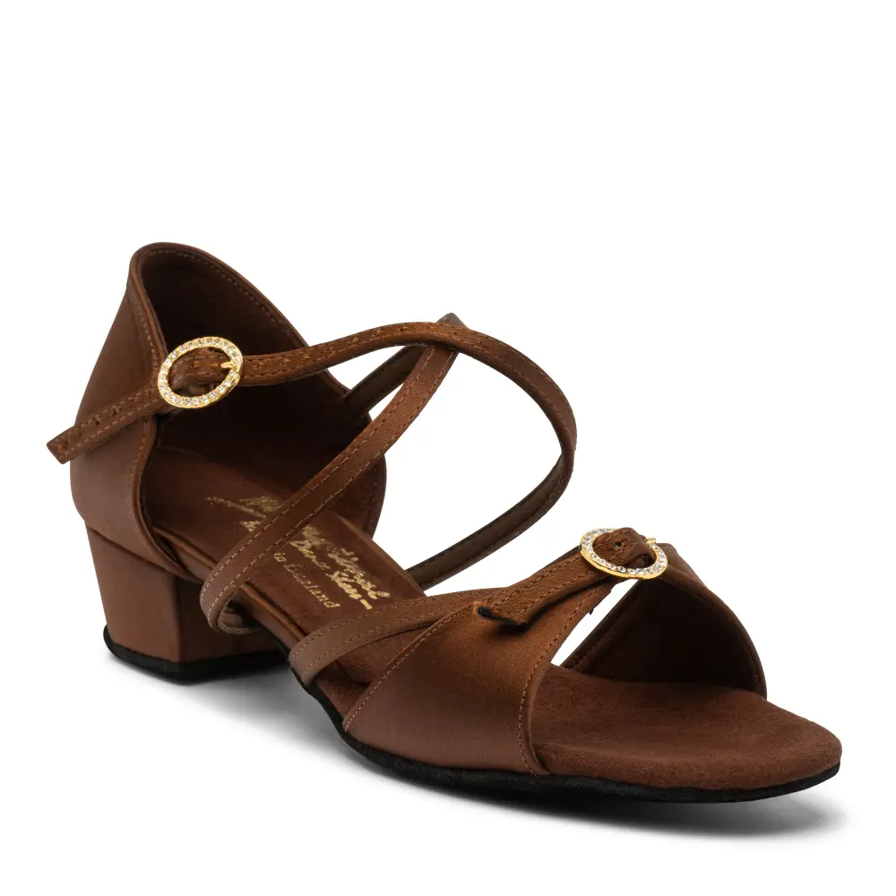 Vegan Girls Natasha - Cocoa Satin, Animal Free Girls Ballroom and Latin Dance Shoes (Pictured on the 1.25" Cuban Heel)