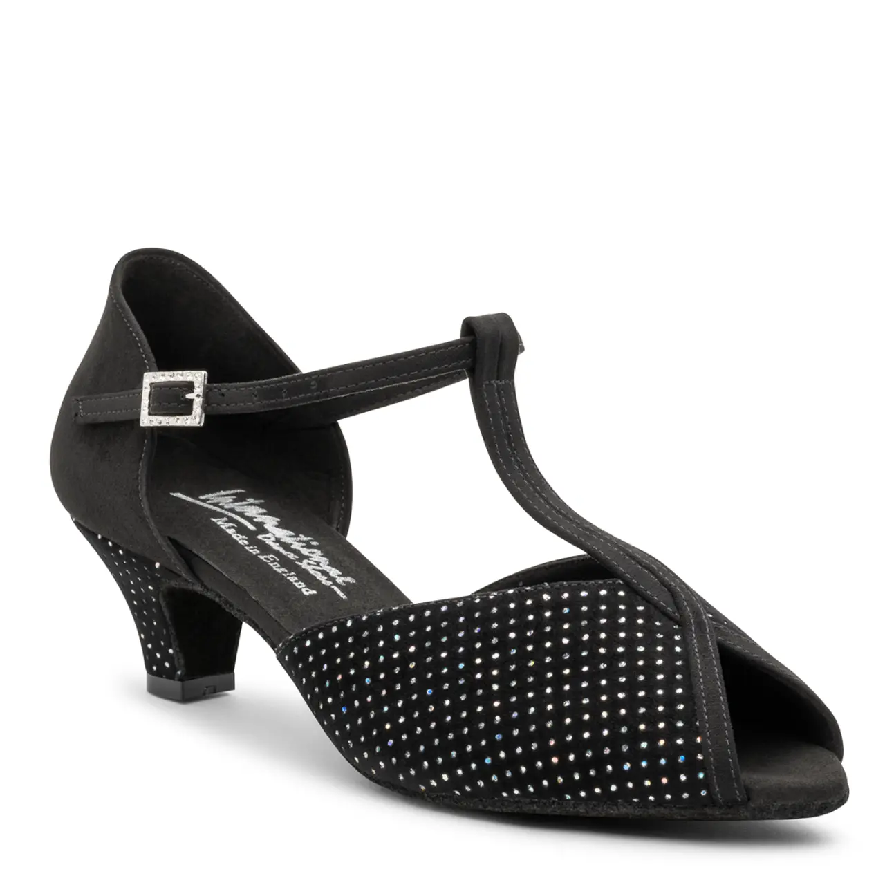 Vegan Vienna - Black Nubuck/Hologram, Animal Free Ladies Comfort Fit Social Ballroom and Latin Dance Shoes (Pictured on the 1.5" Junior Heel)